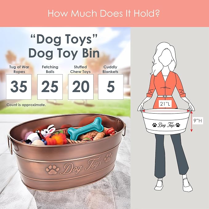 BREKX Copper Metal Dog Toy Storage Bin, Indestructible, Large | Toy, Blanket & Leash Organization • Carrying Handles - Image 4