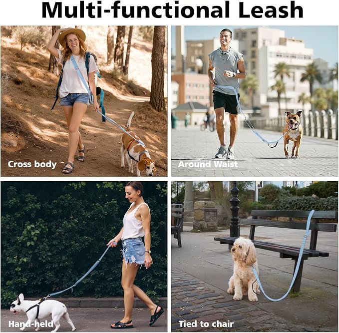 8.5ft Hands Free Dog Leash Adjustable for Medium Dogs, Blue | Versatile Handheld Crossbody Waist Lead with 3 Rings, Easy Adjust for Running Jogging Walking, Sponge Handle - Image 3