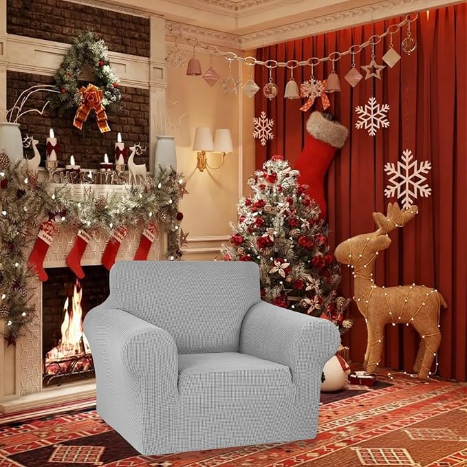 KEKUOU Stretch Chair Sofa Slipcover, Single Couch Cover,Silverr | 1-Piece Washable Sofa Cover,Pet Friendly (31"-55") Furniture Protector Soft Jacquard Elastic Bottom for Dogs & Kids - Image 2