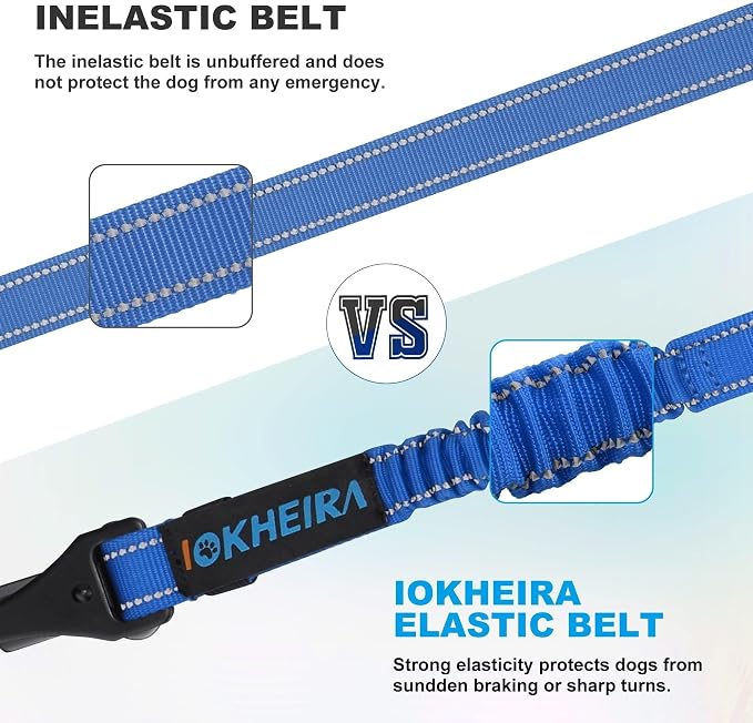 IOKHEIRA Dog Seat Belt 3-in-1 Car Harness for Pets Adjustable Safety Seatbelt Nylon Reflective Bungee Fabric Dog Car Harness with Clip Hook Latch & Buckle, Swivel Zinc Alloy Carabiner (Bule) - Image 4