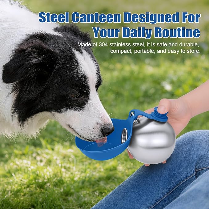 Portable Dog Water Bottle 10oz Stainless Steel Travel Dog Water Dispenser with Bowl No-Spill Puppy Water Bottle for Walking Hiking Small Dog Water Bottle (Sapphire Blue) - Image 8