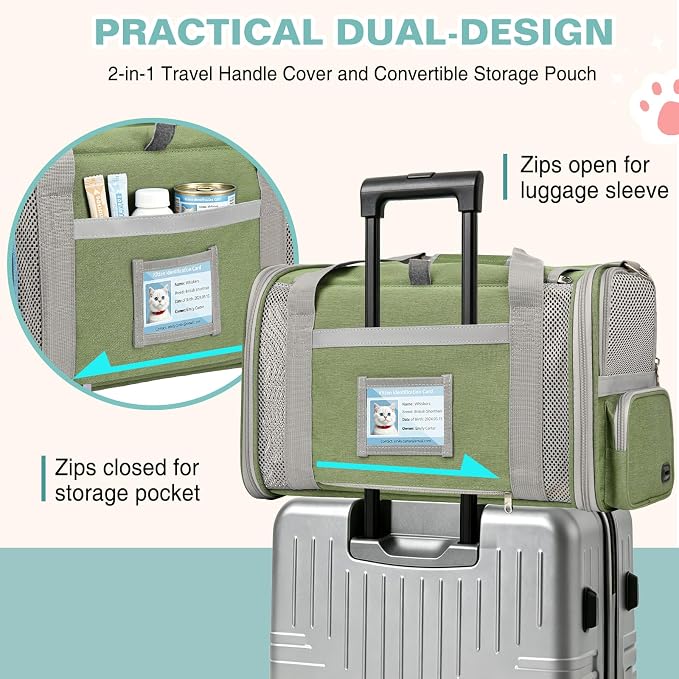 Cat Carrier Airline Approved Privacy Portable Top Load Pet Travel Bag | Soft Sided Pet Carriers for Small Cats Dogs Puppy up to 16 Lbs,Collapsible,Zipper Lock,Luggage Sleeve,2 Storage,Washable - Image 6