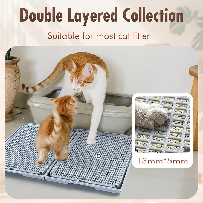 2Pack Cat Litter Box Step, Cat Litter Catcher, Expandable Interlock Litter Mat, Washable Easy Clean, Waterproof & Urine Proof, Grey - Image 6