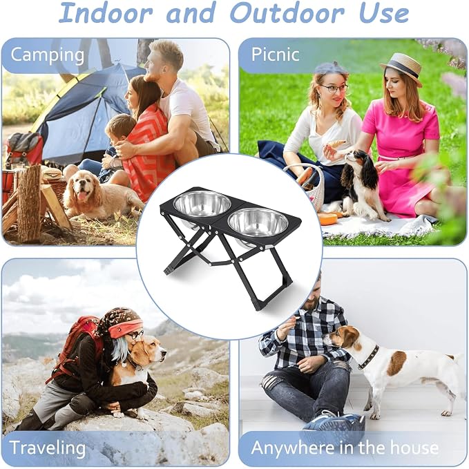 Foldable Elevated Dog Bowl Holder with 2 Large 58oz Stainless Steel Bowls, 10.2" Tall Raised Dog Bowl Stand for Medium/Large Breeds with Silicone Mat, Indoor and Outdoor Use - Image 7