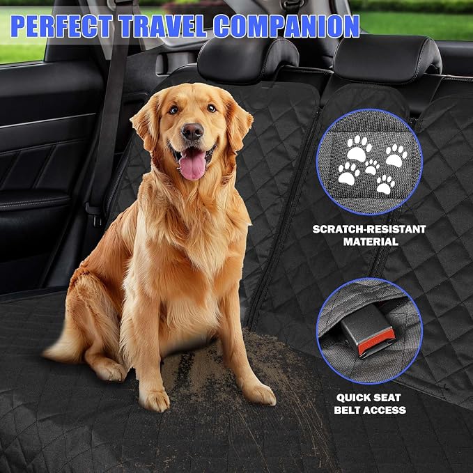 Yonktoo Dog Car Seat Cover for Back Seat, 60/40 Split Bench | 53" Wide • Water-Resistant Oxford • Non-Slip • Black • Family Cars, Compact SUVs & Compact MPVs - Image 3