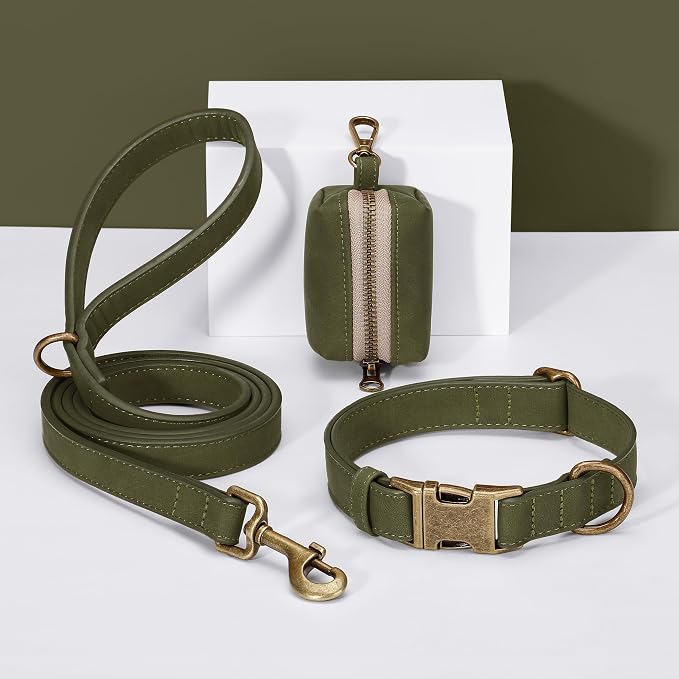 Didog Dog Poop Bag Holder for Leash, Stylish PU Leather, Dark Green | Easy Clean for Daily Walking, Quick to Install on Leash & Harness, Easy-Pull with Metal Clip, Includes 1 Roll Pet Waste Bag - Image 5