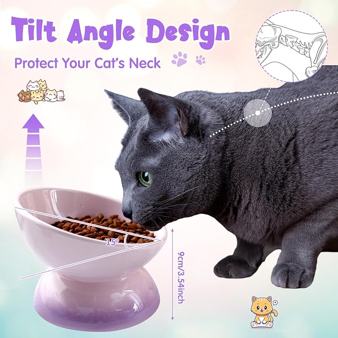 Hushee 4 Pcs Ceramic Raised Cat Food Bowls Elevated Tilted Dish Anti Vomiting Food or Water Bowls Pet Supplies - Image 3