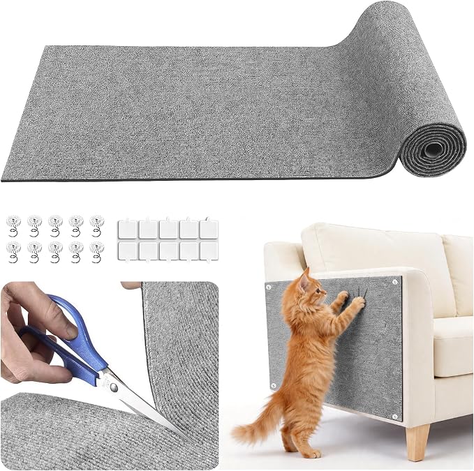 Cat Scratcher, 39.7x15.7” Cat Scratch Furniture Protector | Trimmable, No-Shedding Cat Scratch Pad with Self-Adhesive Backing for Climbing, Protects Walls, Carpet and Couch, Gray by Petinstinct