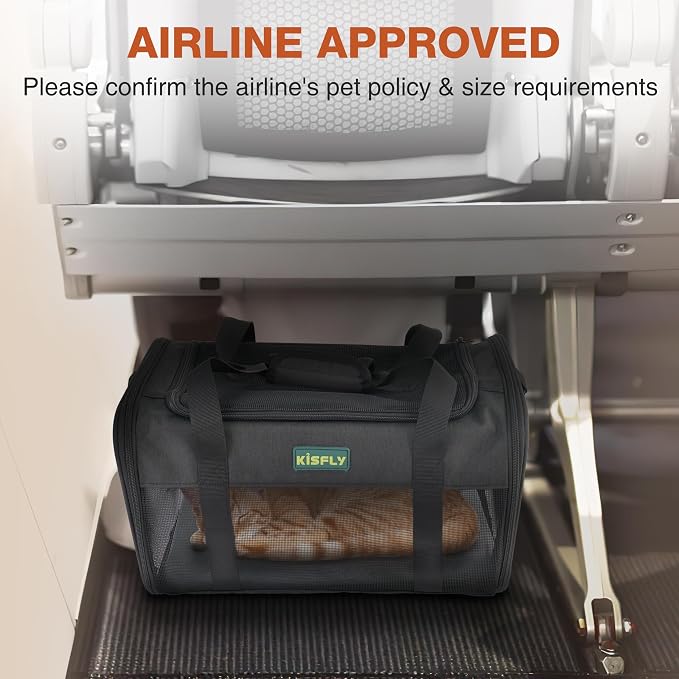 Airline Approved Cat Carrier 17"x11"x9.5", Under Seat Pet Travel Bag | TSA-friendly soft carrier with breathable mesh, top opening and foldable design. Fits cats up to 12 lbs for cabin travel. - Image 3