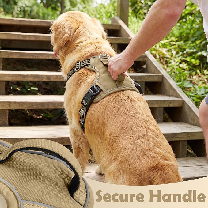 Dog Harness No Pull, Adjustable Pet Vest Harness, Super Soft Material with Vertical Handle Easy Control, Reflective Night Walking, 2 Leash Clips for Large Dogs, Brown, L - Image 4