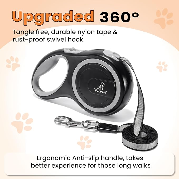 Retractable Dog Leash – Extendable up to 16 FT, Heavy Duty Nylon Tape, No-Tangle, One-Handed Brake & Lock, for Small to X-Large Dogs up to 44 lbs (Black) - Image 7