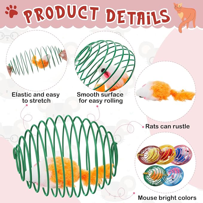 Jecery 5 Pcs Cat Toys Spring,Mouse,Bright Color | Interactive Metal Cat Toy, Stretchable Rolling Ball, for Indoor Cats, Colorful Playful Coils, Kitten Pet Supplies - Image 3