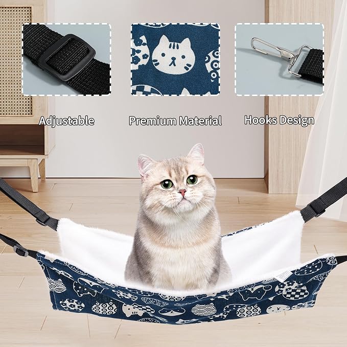 2 Pieces Cat Hammock for Cage Hanging Reversible, Soft Pet Cage Hammock with Adjustable Straps, Double Hammock Suitable for Cats, Puppy, Ferrets, and Small Animals (M, CAT) ﻿ - Image 2