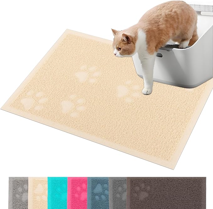 Darkyazi Cat Litter Box Mat for Floor Litter Trapping Mat Non-Slip Backing, Scatter Control, Easy Clean, Water Resistant, Soft on Paws (15.75" x 11.75",Beige) by DARKYAZI