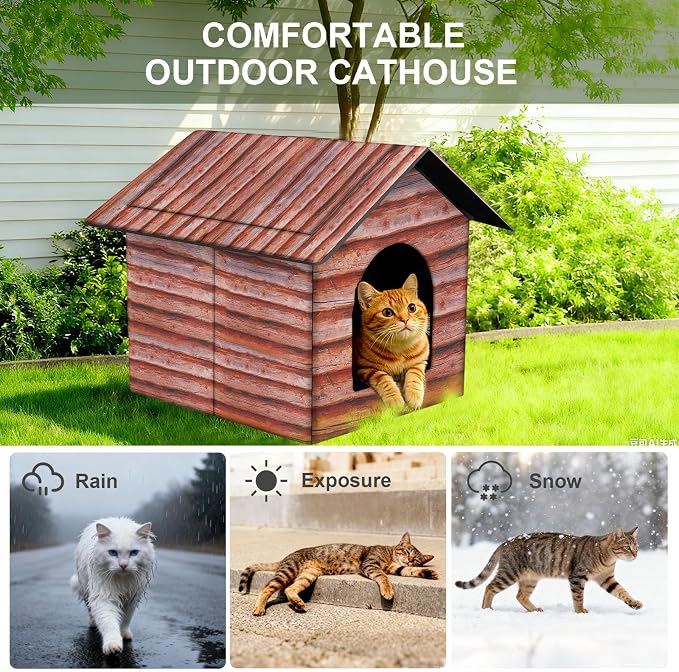 Outdoor Cat House Cat House for Outdoor and Indoor Use - Waterproof Shelter for Cats, Dogs, and Feral Animals (Redwood Color, Medium) - Image 3
