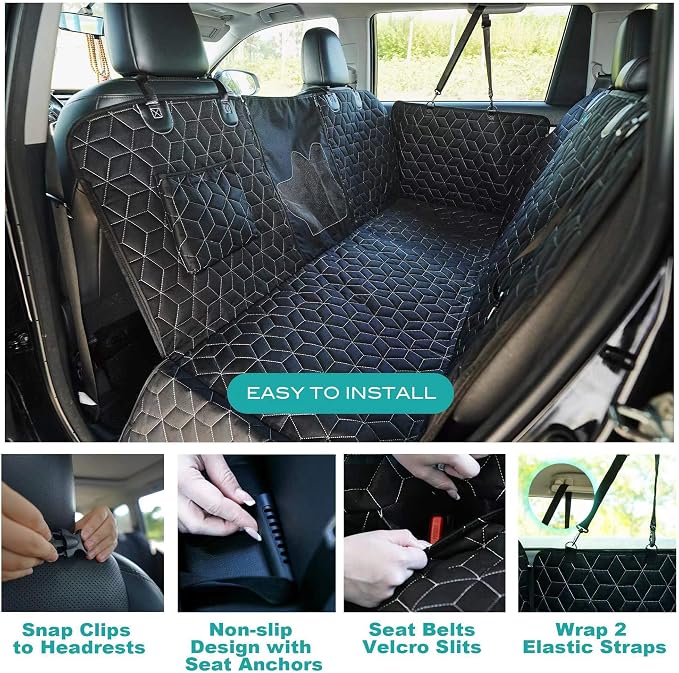 Meginc Dog Car Seat Cover for Back Seat, 60" Waterproof Dog Car Hammock with Mesh Window and Side Flaps, 600D Oxford Fabric Pet Seat Protector for Cars, SUVs & Mid-Size Trucks, Black - Image 3