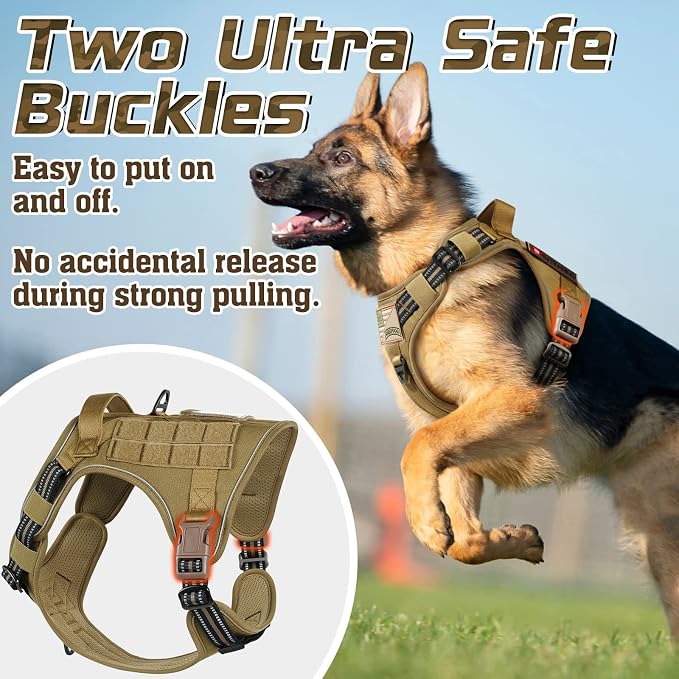 rabbitgoo Tactical Dog Harness for Large, No Pull Military Service Vest | Molle & Handle, Heavy Duty, Adjustable, Reflective Straps, Easy Control for Training Walking, Brown, Large - Image 7