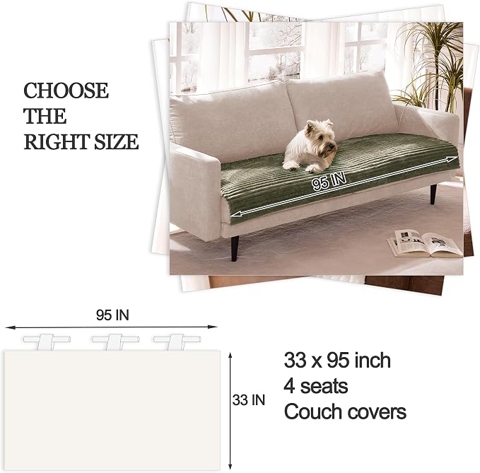 Dual Non-Slip Couch Cover for Dogs Waterproof, Fuzzy Soft Pet Couch Covers for Sofa 3 Cushion, Pet Friendly Soft Dog Bed Covers Sofa Cover Washable (Sage Green, 33" x 95" 1 Pack) - Image 6