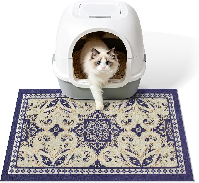 Cat Litter Mat, 24"x15" High-Density PVC Cat Litters Trapping Mat, Waterproof & Non-Slip Backing, Litter Box Catcher, Soft on Kitty Paws, Easy Washable Pet Supplies Blue by Yigerlee