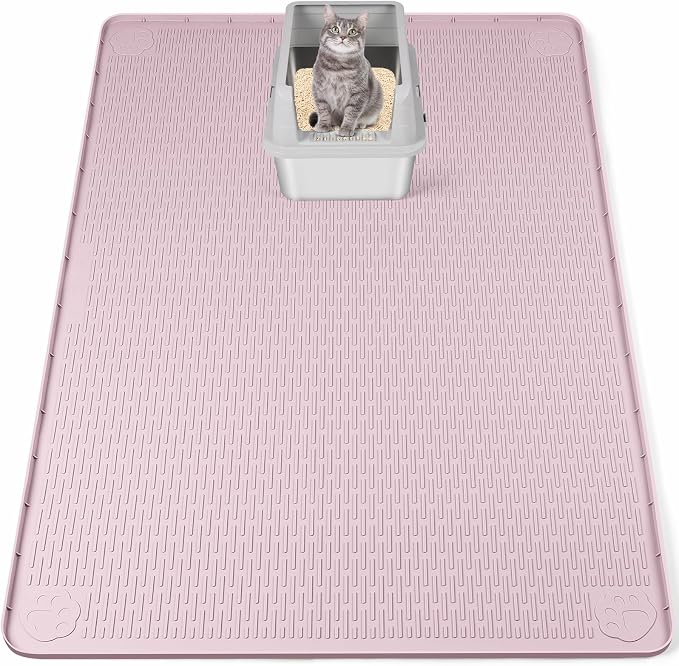 Silicone Cat Litter Mat for Litter Box 50”x35” Large Cat Mat, Pink | Waterproof, Non-Slip, Leak-Proof Rug Mat with Lip, Easy to Clean, Extra Large Litter Catcher Mat for Floor by Bartuke