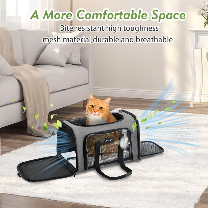 Soundy Large Cat Carrier Dog Carrier Under 25 Lbs,Collapsible Ventilated Portable Pet Bag with Soft Sided Breathable Mesh for Long Car Trips Maxi Load 2 Kittens or Small, Medium Dog (Large Grey) - Image 6