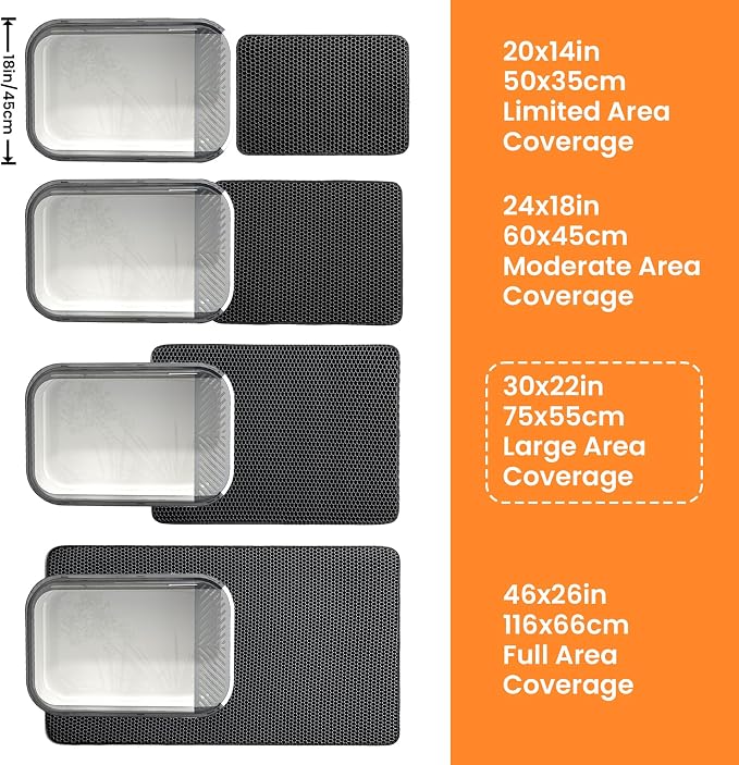 Extra Large Cat Litter Mat, Double Layer Honeycomb Design | 30x22”, Reduces Litter Tracking, Easy to Clean, Waterproof, Non-Slip, Soft on Paws, Scratch Resistant, Black, XL - Image 9
