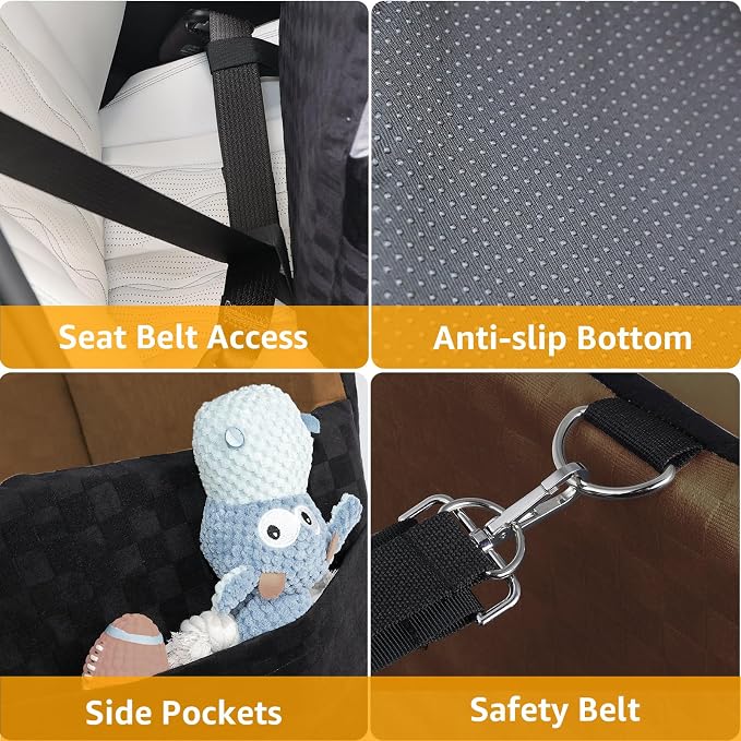 PETICON Waterproof Dog Car Seat for Small Medium Dogs, 6in Memory Foam | Pet Booster Seat for Dogs up to 26 lbs with Pockets, Detachable Washable Pet Carseat with Y-Shape Safety Belt - Image 7