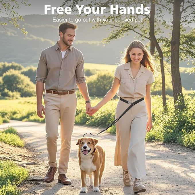 9.19ft Hands Free Dog Leash Adjustable for Medium Dogs, Black | Versatile Handheld Crossbody Waist Lead with 3 Rings, Easy Adjust for Running Jogging Walking, Sponge Handle - Image 2
