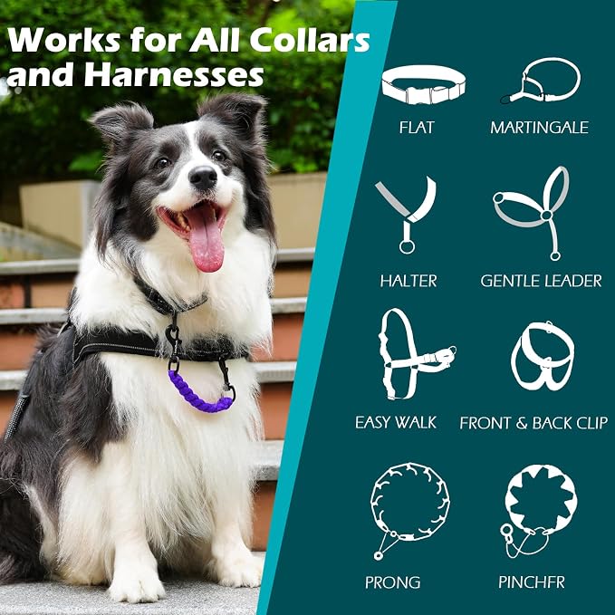 PetBonus Dog Collar Safety Clip, Handmade Prong Collar to Harness Connector | Dog Leash Backup Safety Strap, Escape Proof, Double Ended Clasp, Lead Connector for Pinch Collar, Harness (Purple) - Image 3