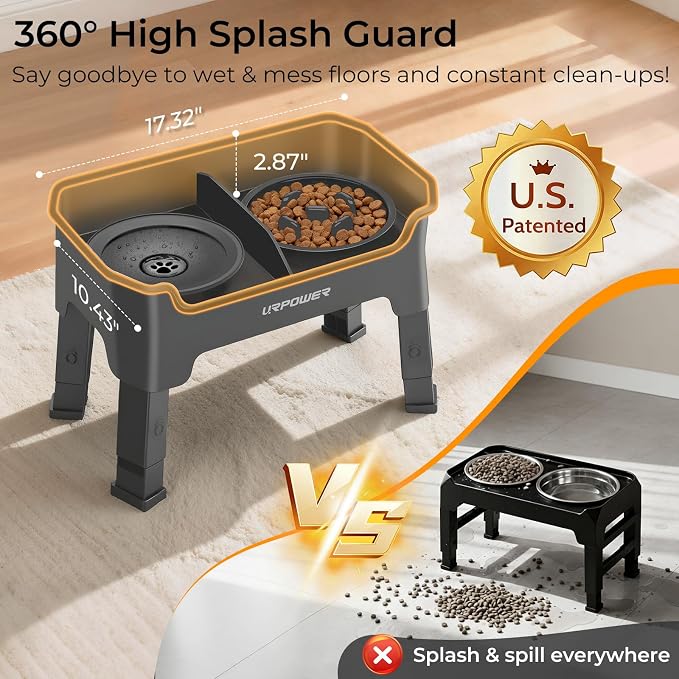 URPOWER Mess Proof Elevated Dog Bowls 4 Height Adjustable Raised Stand | No Spill Water Bowl, Slow Feeder Dog Bowls, Non-Slip Food and Water Bowl Set for Small, Medium & Large Dogs - Image 4