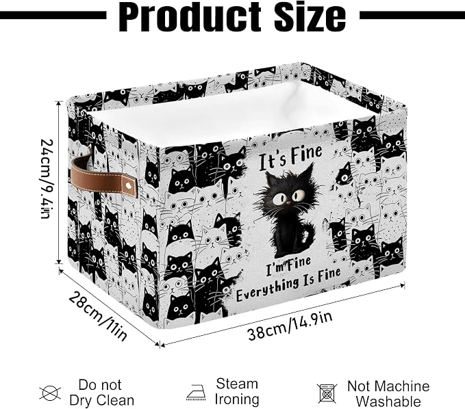 Black Cat Rectangle Storage Basket - Cat Themed Collection Collapsible Storage Baskets with Handles - Cute Cats Toy Bins - Black Cats Pattern Storages Bin for Kids Clothes, Gifts, Books, Toys - Image 5