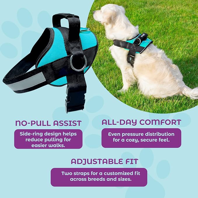 Joyride Basic Dog Harness 1.0 | Teal Ocean | 2XL | Adjustable pet vest with 3 side leash rings for training, walking and improved control for small, medium or large dogs - Image 5