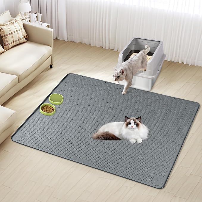 Silicone Cat Litter Mat for Litter Box 50”x35” Large Cat Mat, Dark Grey | Waterproof, Non-Slip, Leak-Proof Rug Mat with Lip, Easy to Clean, Extra Large Litter Catcher Mat for Floor - Image 7