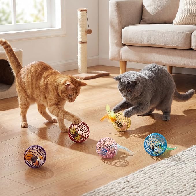 Jecery 5 Pcs Cat Toys Spring,Bird,Multicolor | Interactive Metal Cat Toy, Stretchable Rolling Ball, for Indoor Cats, Colorful Playful Coils, Kitten Pet Supplies - Image 6