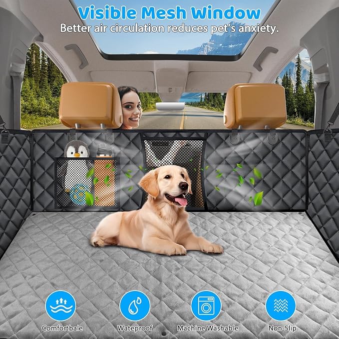 URPOWER Back Seat Extender for Dogs, Large Hard Bottom Dog Car Seat Cover | Supports 550 lbs, Stable 3-Panel Hard Bottom, Added High-Density Foam for Comfort, Waterproof 900D Oxford, 45% More Space - Image 8