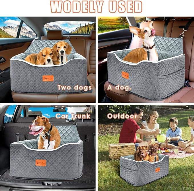 AlfaTok Memory Foam Booster Dog Car Seat for Medium Dogs Under 45 LBS, Elevated Pet Car Seat with Detachable Washable Cover, Anti-Slip Sturdy Dog Booster Seat with Seat Belt for Back Seat Travel - Image 8