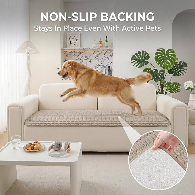 Foxdecor Couch Cover for Dogs Sofa Covers Non Slip Couch Pad Pet Friendly | Pet Couch Covers Washable Sofa Protector, Furniture Cover Couch Seat Protector for Living Room, Brown 58x82 Inch - Image 4