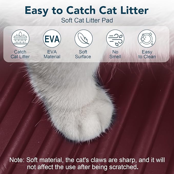 UPSKY Large Cat Litter Mat 31" x 24 Waterproof and Washable, Soft on Paws | Litter Catcher Pad, Cat Litter Trapping Mat, Scatter Control, Fits Most Litter Boxes, Use for Dogs & Cats, Red - Image 5