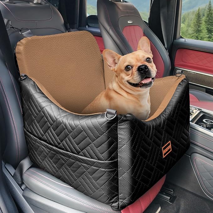 JOEJOY Dog Car Seats for Small Medium Dogs Under 35lbs, Waterproof PU Leather Dog Booster Seat with Detachable Cover, Thickened Memory Foam Pet Car Seat with Safety Belt and Storage Pockets by JOEJOY