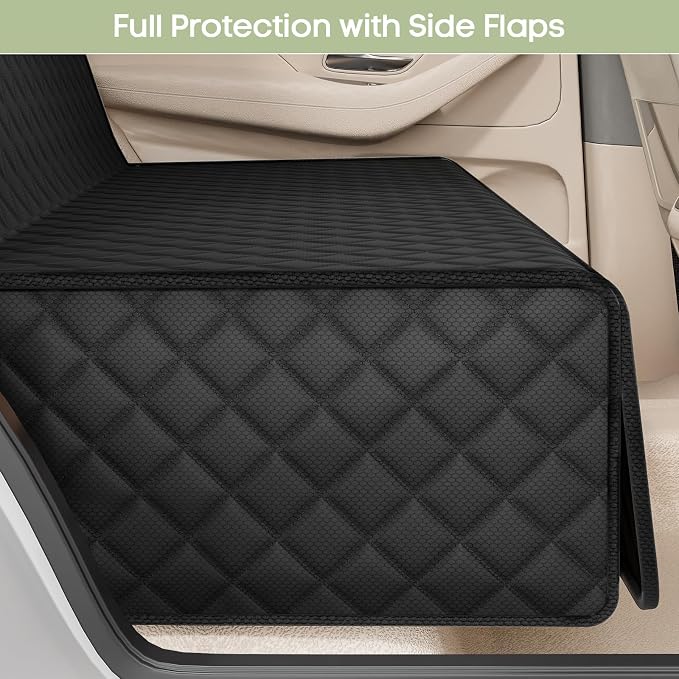 Back Seat Cover for Dogs, Bench Seat Cover Protector with Side Flaps | 600D Oxford, Waterproof Scratchproof Non-Slip Car Seat for Dogs, Velcro Openings for Child Seat Access, Fits Cars Trucks SUVs - Image 9