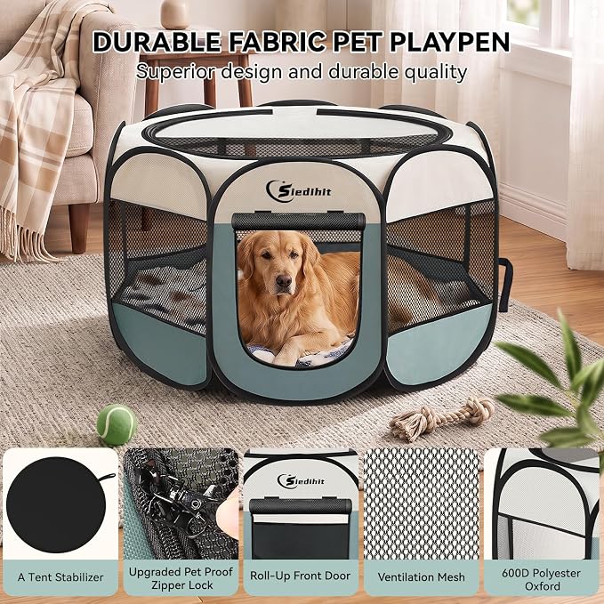 Sieidihit Dog Cat Pet Playpen Puppy Crate Cage Indoor Outdoor, Large Grey | Pet Nursing Enclosure Camping Rest Zone for Recovering Pets New Pet Quarantine Room Portable Pop Up Easy Set up lightweight - Image 5