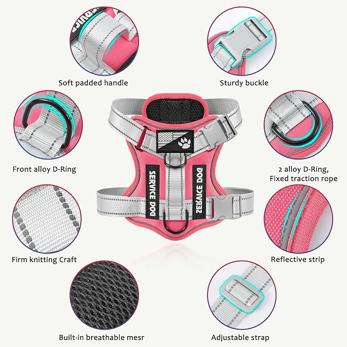 Service Dog Harness, Reflective Dog Vest Harness with 5 PCS Patches, Adjustable Soft Oxford Pet Harness, Inner Layer Mesh, Easy to Control for Small Medium Large Dogs - Image 2