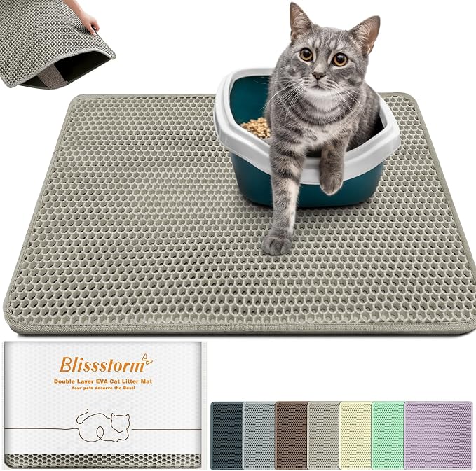 Cat Litter Mat 35"x24",Double Layer EVA litterbox Mat Beige | Extra Large Honeycomb, Waterproof & non-slip, Odor-free, easy clean, washable durable floor protector,scatter control by BLISSSTORM