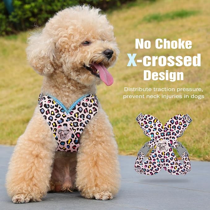 Pawaboo Small Dog Harness and Leash Set, Puppy Harness X-Frame Adjustable | Dog Vest Harness for Small Medium Sized Dogs No Pull No Choke, Soft Breathable Pet Harness for Outing, M, Light Pink Leopard - Image 3