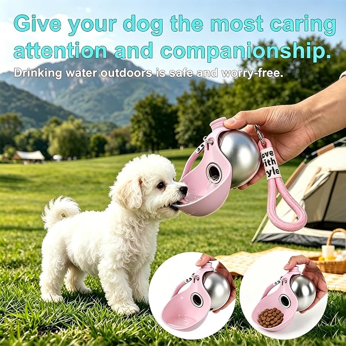 Portable Dog Water Bottle, Flip-Top Silicone Bowl Design, Insulated Hot & Cold Retention Material, One-Hand Leakproof Use, Perfect for Walking & Hiking, 10oz (Pink, No Print) - Image 4