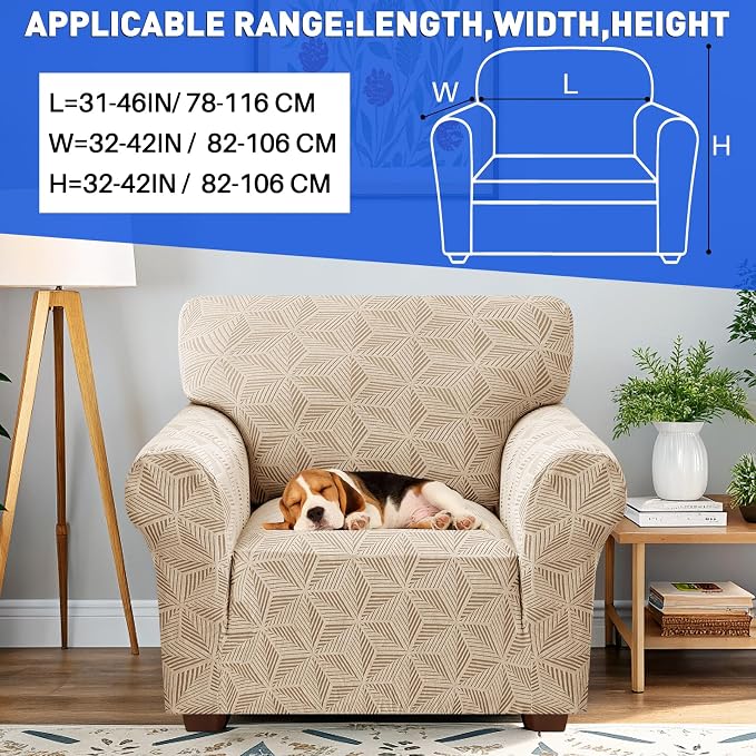 YEMYHOM 1 Piece Stretch Chair Sofa Slipcovers Couch Covers for 1 Seat, Jacquard Armchair Covers with Non-Slip Elastic Bottom, Thickened Furniture Protector for Dogs Pets kids (Small, Khaki） - Image 3