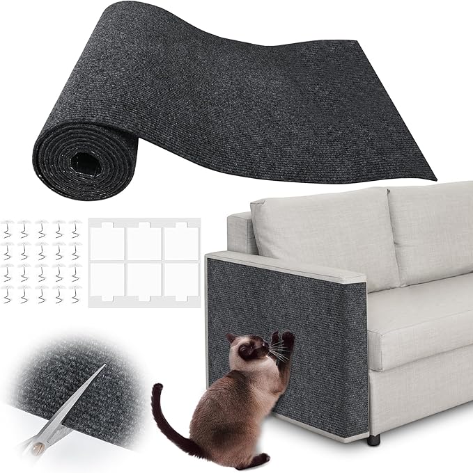 Cat Scratch Furniture Protector - 40" x 15.8" Trimmable Self-Adhesive Cats Claws Scratch Pads, Furniture Protection from Cats/Dogs Scratching for Cat Scratch Post Cat Tree Replacement (Dark Gray) by Inchoco