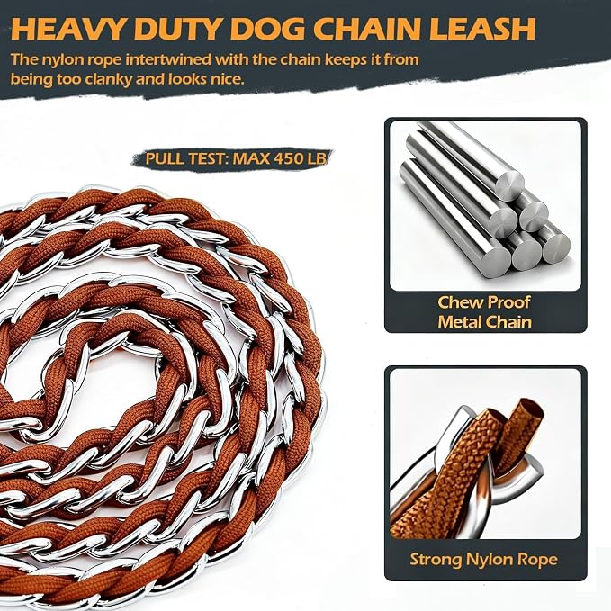 S-ETOVUS-Chain Dog Leash, Bite-Proof Metal Leash, with Padded Handle | Three Sizes 7.25FT/5.2FT/4FT, Woven From Nylon Rope And Chain, Durable And Bite-Resistant, Comfortable With Padded Handles. - Image 7