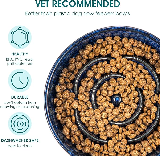 vancasso Slow Feeder Dog Bowl, 1.5 Cup Ceramic Puzzle Dish for Medium Breed | Maze Dog Food Bowl for Fast Eaters, Slow Feeding Design for Medium Dogs, Promotes Healthy Eating Habits, Blue - Image 3