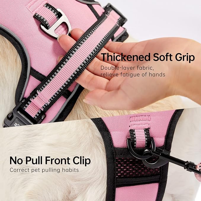 NESTROAD No Pull Dog Harness,Adjustable Oxford Medium Dog Harness with Leash,Reflective No-Choke Pet Vest Harness with Easy Control Soft Handle for Small Medium Large Dogs(M,Pink) - Image 5